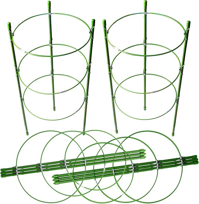 LEOBRO 4 PCS Metal Plant Cages, Tomato Cages, Metal Garden Plant Supports, Plant Trellis, Plant Stakes for Tomato, Climbing Plant, Flower, Seedlings, 17.7" High, 7.1"/7.87"/8.66" Inner Diameter