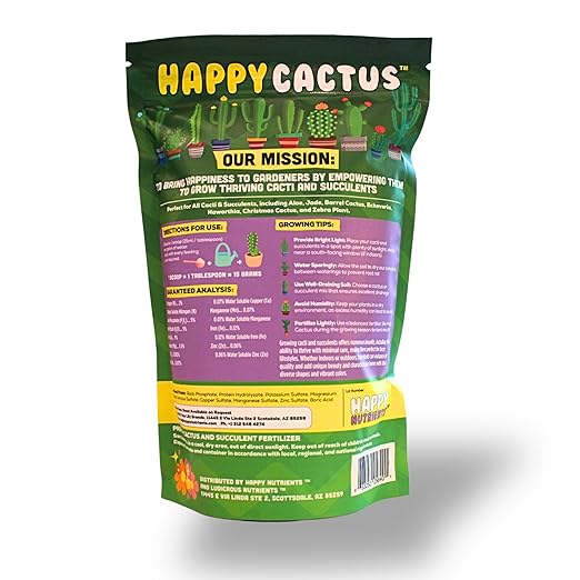 Happy Cactus Fertilizer by Happy Nutrients– Low Nitrogen Fertilizer for Cactus Plant & Succulents – Bloom Booster with Calcium for Vibrant Growth – 2-5-5 NPK, 1.5 lbs for Indoor/Outdoor Use