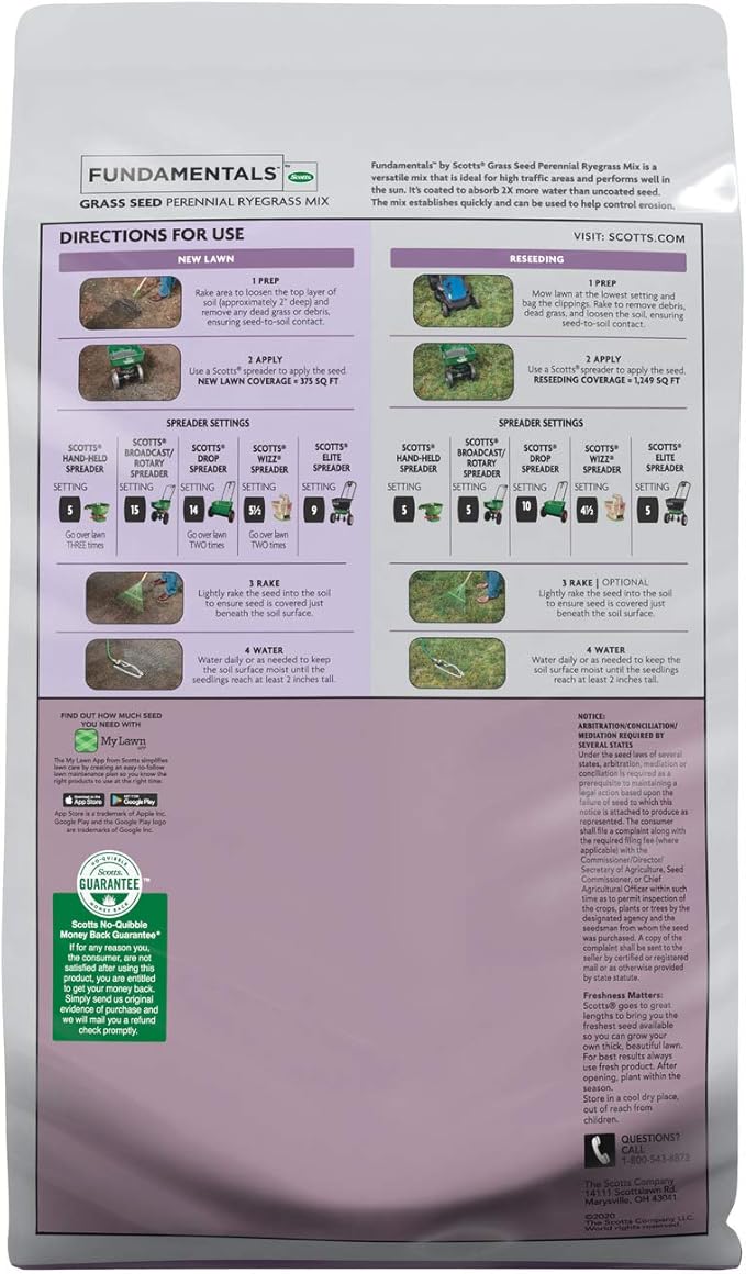Scotts Grass Seed Perennial Ryegrass Mix, Ideal for Sunny, High Traffic Areas and Erosion Control, 3 lbs.
