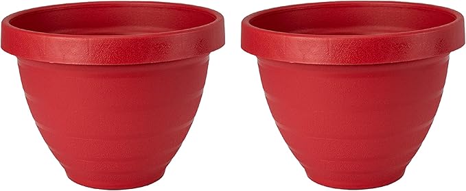 The HC Companies Rings Flower Planter - Self Watering Plant Pots for Herbs & More - Round Lightweight Outdoor & Indoor Planter (12" Warm Red, Pack of 2)
