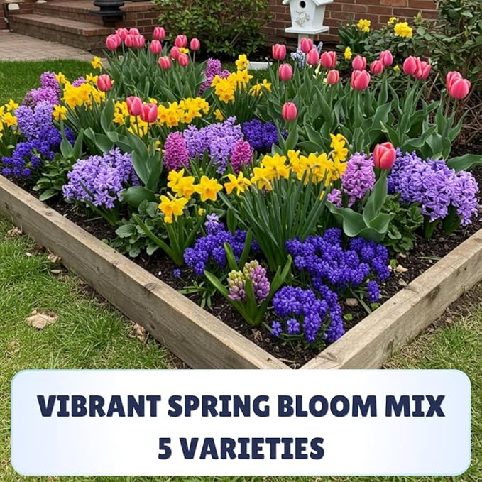 50 Mixed Flower Bulbs, 5 Varieties Assorted Top-Size Bulbs for Fall Planting, Vibrant Spring Bloom, Hardy Perennial Flower Bulb for Flowers Bed, Containers, Gardens