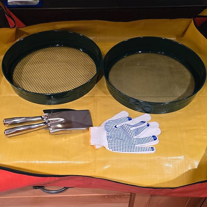 2PCS Large Soil Sifter for Gardening 14.7 inch Dirt Sifter with Garden Mat, Heavy Duty Metal Material Compost Sifter Rock Sifter for Rocks Soil Compost Filtering