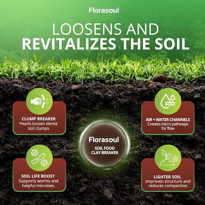 Florasoul® Clay Breaker Soil Amendment (6.6 lbs) – Revitalize Heavy Clay & Compacted Soil – Plant-Based & Vegan Formula – Enhances Drainage & Aeration – for Gardens, Lawns & Flower Beds