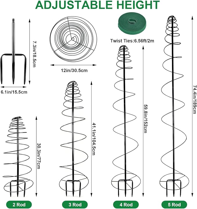 2 Pack Spiral Metal Trellis for Climbing Plants Outdoor, 75" Adjustable Plants Trellis Support Metal Garden Trellis with Center Pole and 3 Pronged, Climbing Plant Grow Cage Stand for Plants Flowers