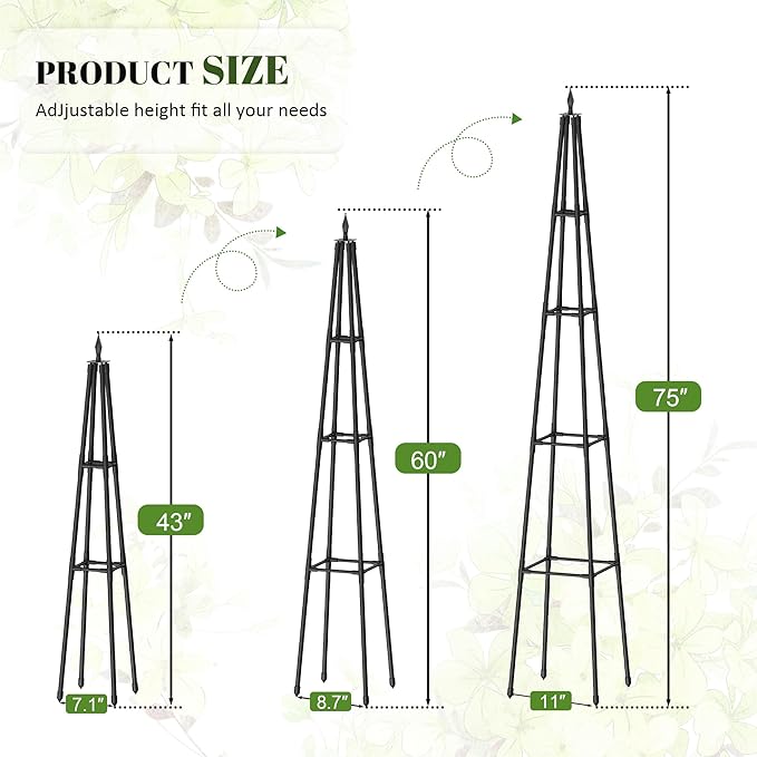 6 FT Obelisk Trellis for Climbing Plants,Garden Trellis with Extra Thickened Plastic-Coated Metal Pipes, Outdoor & Indoor Garden Support for Potted Plants, Black