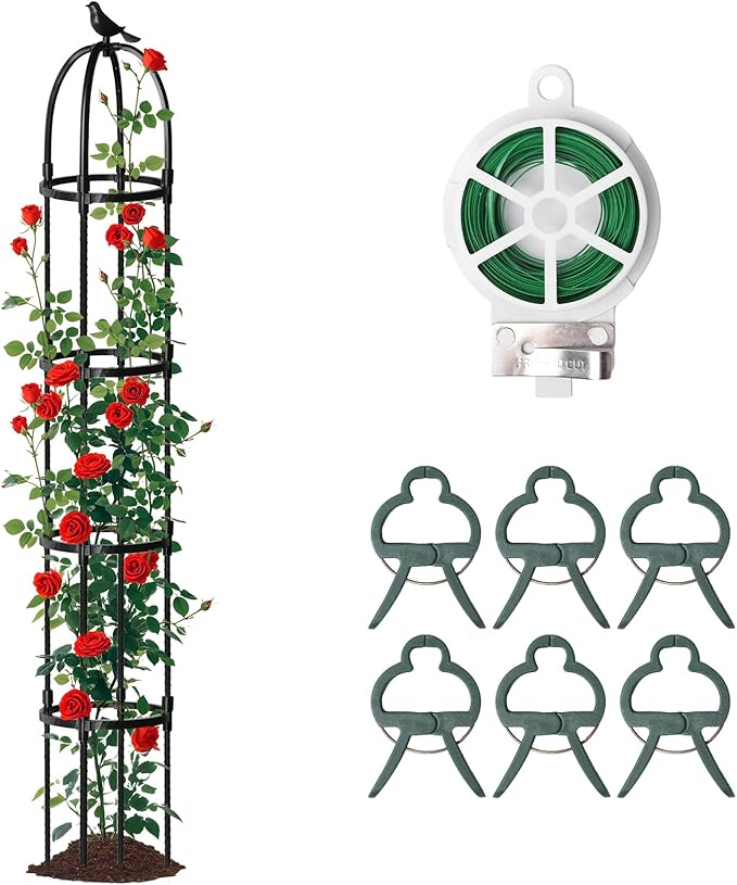 Garden Obelisk Trellis for Climbing Plants Outdoor, 1Pcs 6.2FT Rustproof Metal Plant Flower Trellises,Garden Obelisk Trellis for Indoor Outdoor Flowers Vegetable Fruits Vines Support (Black)