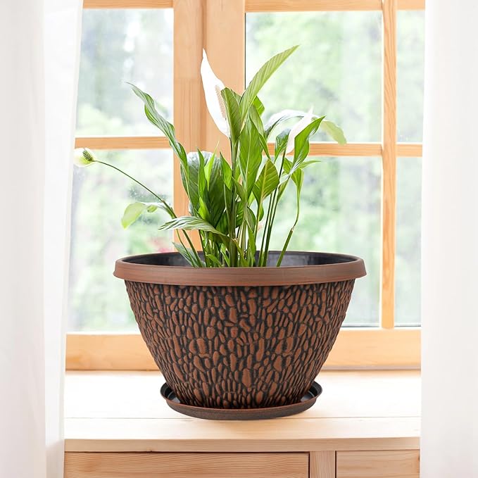 4 Pack 8 Inch Plant Pots Outdoor Indoor, Small Flower Pots with Drainage Hole & Tray, Thickened Plastic Outdoor Planters for Garden House Decor