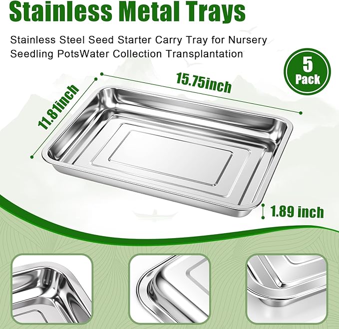 Soil Blocker with 5 Large Stainless Steel Seedling Trays 4 Cell Handheld Seed Blocker 2" Quad Soil Block Maker with 3 Types Seed Pins Water Catch Tray for Seeds Stater Pot Transplant Tray