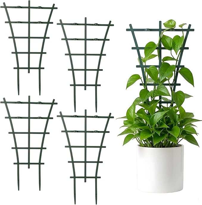 4 Pcs Mini Trellis, Plastic Garden Plant Support, Small Plant Trellis for Climbing Potted Plants, Indoor Outdoor Flower Vine Training Frame