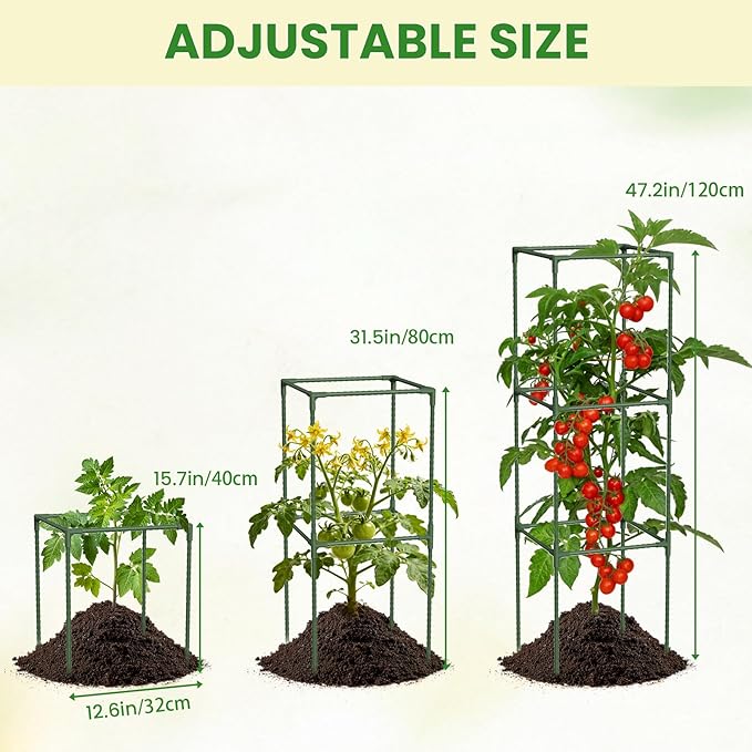 3 Pack Tomato Cage, 47.2” Tall Plant Support Trellis for Tomatoes & Climbing Vegetables, Heavy Duty Garden Tomato Stakes for Raised Beds - Extra-Thick Stakes