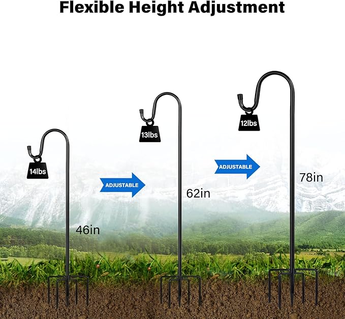 ToyHotels Shepherd Hooks for Outdoor, 2 Pack 78 Inch Bird Feeder Pole with 5 Prongs Base for Hanging Lantern, Hummingbird Feeder, Lightweight Plant, Shepherds Hook for Bird Feeders for Outside