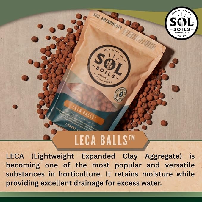 Sol Soils LECA Balls - Lightweight & 100% Natural Hydroponic Clay Pebbles for Plants - Soil Amendments to Improve Drainage, Aeration, and Support Healthy Root Growth - 1 Quart