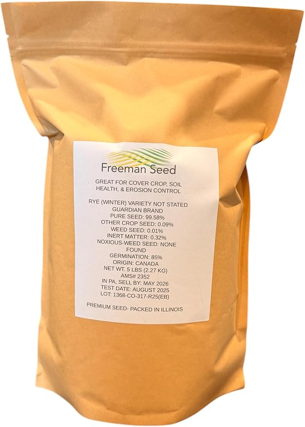 Guardian Winter Rye Grass Seed by Freeman Seed – Fast-Growing Winter Cover Crop for Soil Health, Erosion Control & Food Plots – Cold-Tolerant, Easy Germination (2 lb)