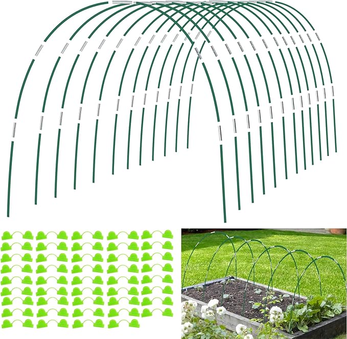 72Pcs Garden Hoops for Raised Beds,12 Sets of 8FT Long Greenhouse Hoops Grow Tunnel, Fiberglass Support Hoops Frame for Netting, Plant Support Garden Stakes for Row Cover