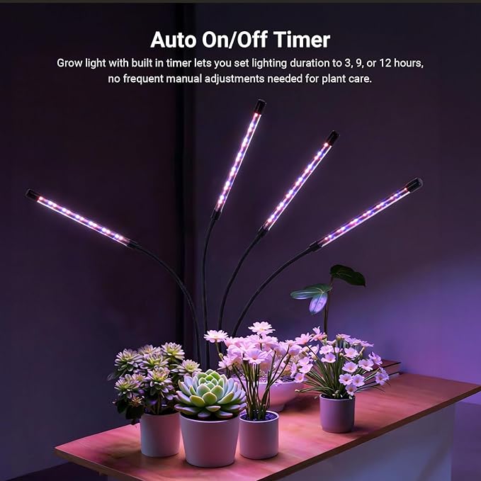 NEEWER ENTRY LEVEL VERSION Four Bar Grow Lights for Indoor Plants, Full Spectrum Clip Plant Growing Lamp with 160 Blue, Red, White LEDs, 3/9/12H Timer, Dimmable for Gardening Seed Starting Bonsai, N30