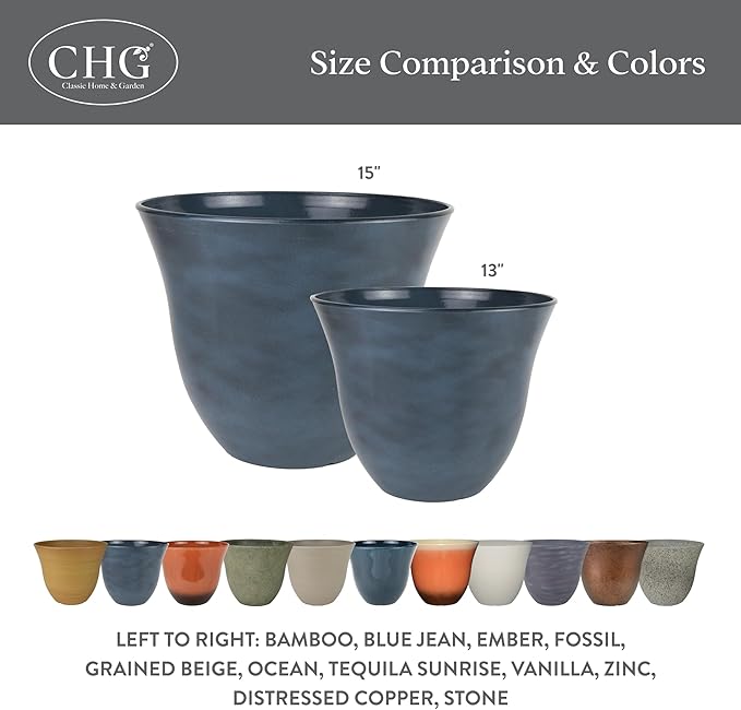 Classic Home and Garden Honeysuckle Resin Planters - Lightweight Indoor & Outdoor Plant Pots - UV-Resistant Plastic Flower Pots - Pot Planters for Flowers & Herbs (13" Fossil)
