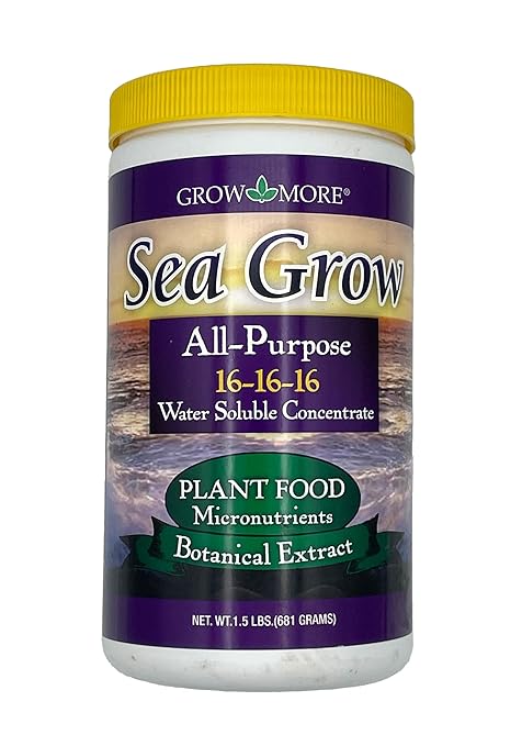 Grow More Sea Grow Kelp Fertilizer - 1.5lbs of 16-16-16 Water-Soluble, All-Purpose Plant Food - Nutrient-Rich, Seaweed Fertilizer - Outdoor & Indoor Plant Food