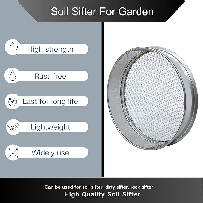 Garden Soil Sifter -10" Sifting Pan-Sieve for Sand Rocks Dirt Compost (1/16”Mesh Screen)