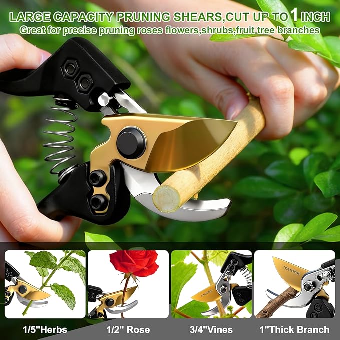 Pruning Shears for Gardening Professional 8"Bypass Garden Shears With Sharp SK5 Steel Blade Hand Pruners Clippers Scissors Tool for Yard Rose Tree Branches Flower Plants Limbs Vines