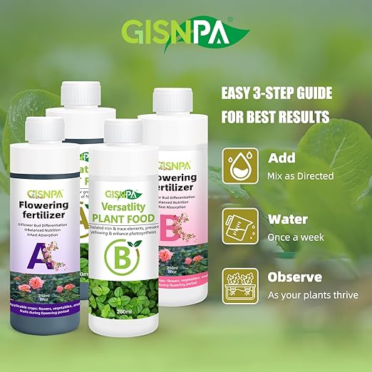 A&B Plant Fertilizer, 250ML Hydroponics Nutrients & Potting Soil Food - Easy-Mix Liquid Plant Food for Healthier, Lush Potted Houseplants, Herbs, and Hydroponics Growing System