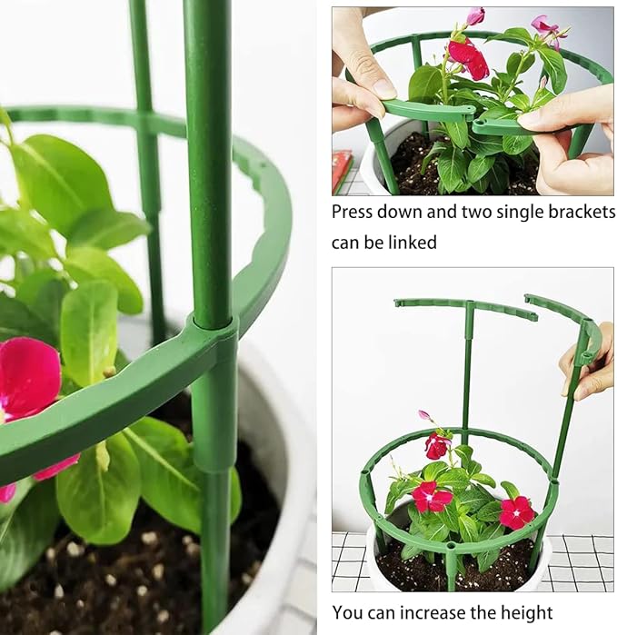 Belit 12 Pack Plant Support Stake, Half Round Plant Support Ring Plastic Plant Cage, Flower Pot Climbing Trellis for Clivia, Roses, Hydrangea, Indoor Plants, 5.5" Wide x 9.8" High