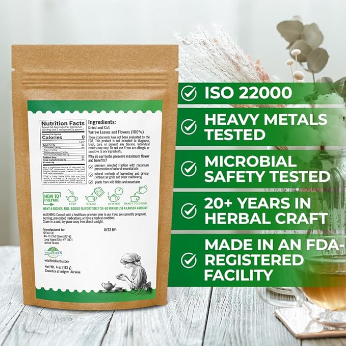 4 oz. Yarrow Herb Dried Yarrow Leaf & Flower Herbal Tea (Achillea Millefolium Tea) - 113g Herb Tea Milenrama