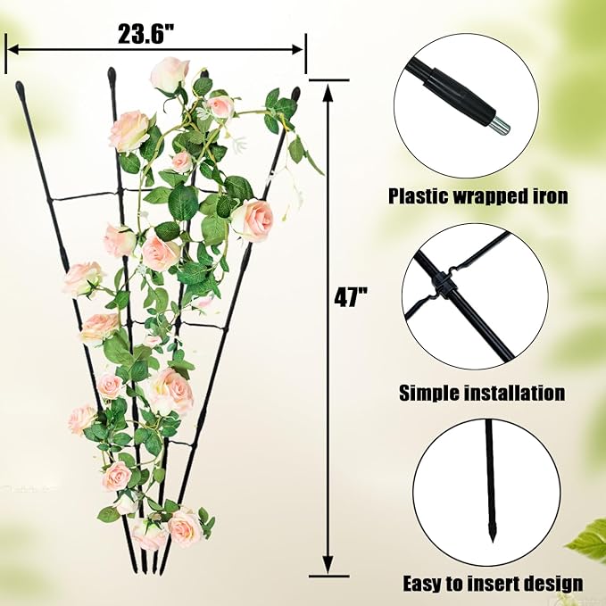 Garden Trellis for Climbing Plants Outdoor & Indoor, 47in Plant Trellis for Vines, Flowers,Tomato cage 3 Shapes Rustproof Plant Support Trellis for Potted Plants,Rose, Cucumber, Pea, Tomato