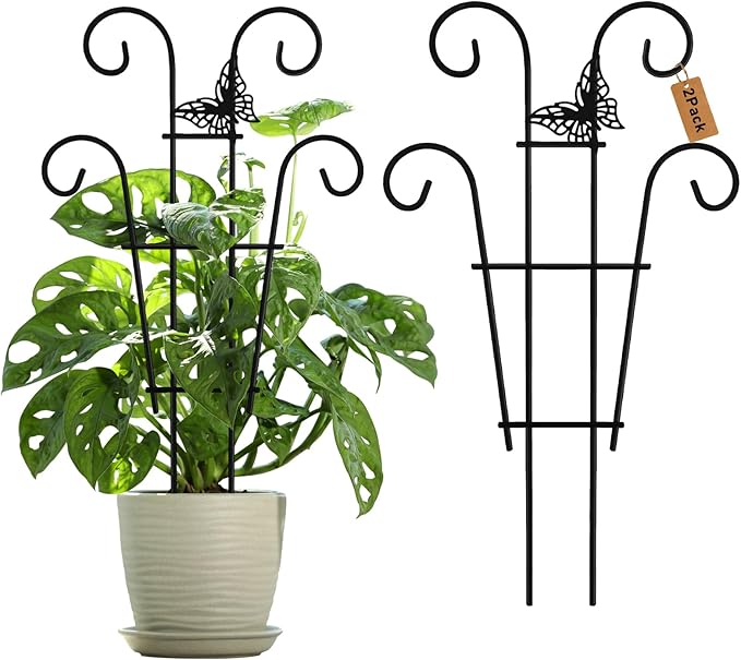 14.17in Indoor Plant Trellis for Potted Plants with Butterfly, Small Metal Indoor Trellis for Climbing Plants Indoor for Houseplant, Pothos Plant Climber Support for Hoya Vine, 2p