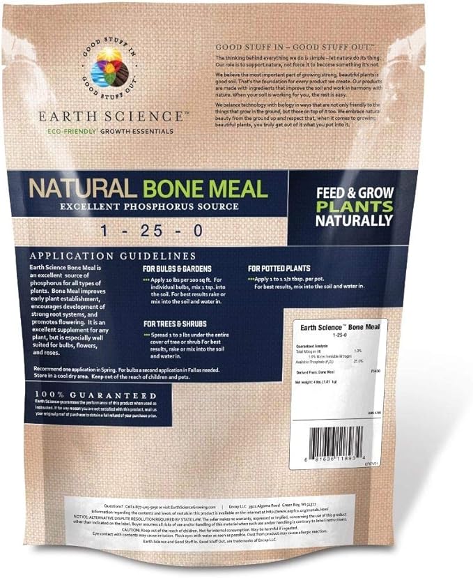 Earth Science – Natural Bone Meal Plant Food – 4 Pound Bag – Plant Mix for Bulbs, Gardens, Potted Plants, Trees, and Shrubs 4lb