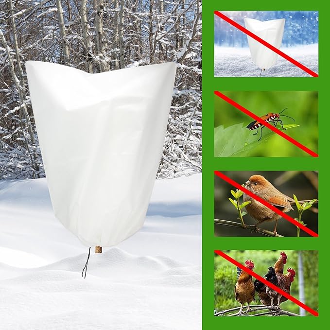 3 Packs Plant Covers Freeze Protection, 42" x 45" 2.25 oz Frost Cloth Plant Freeze Protection Tree Jacket Cover for Outdoor Plants Shrubs Potted, Garden Plant Winter Protection Bags with Drawstring