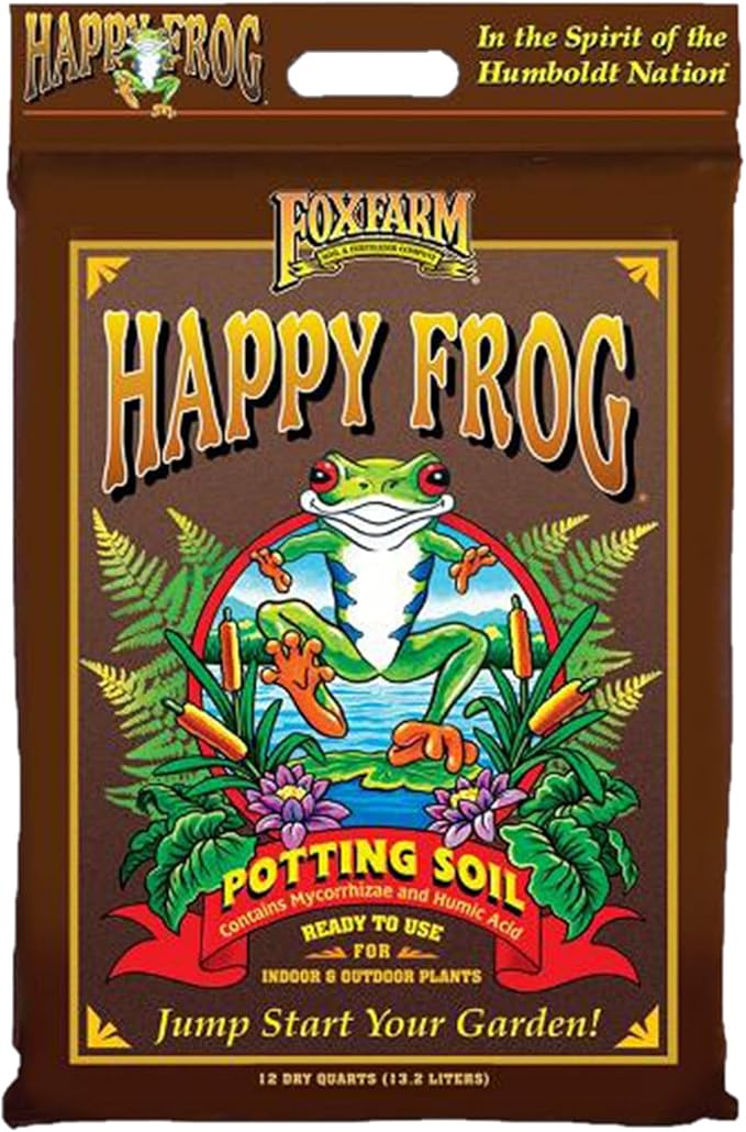 FoxFarm Happy Frog Potting Soil - Ready-to-Use Amended Container Blend with Soil Microbes, Earthworm Castings, Bat Guano, and Aged Forest Products for Indoor & Outdoor Plants - 12 Quart