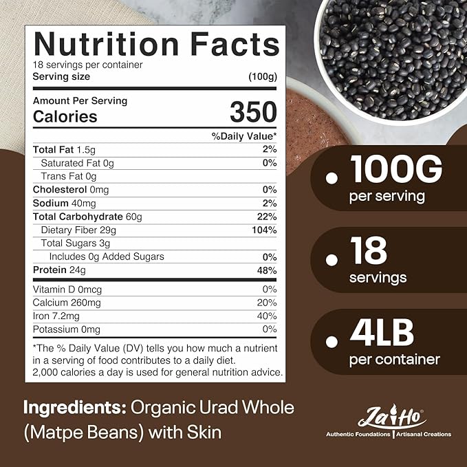 Jai Ho Certified Organic Urad Daal 4 lb | Matpe Beans with Skin | Indian Urad Whole | USDA Organic | Non-GMO | Chemical-Free | (4 Pound, Urad Whole (Matpe Beans with Skin))