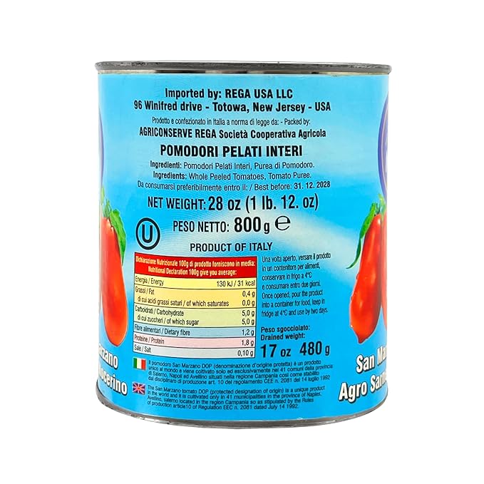 Song' E Napule San Marzano DOP Authentic Whole Peeled Plum Tomatoes, 28 Ounce (Pack of 6)