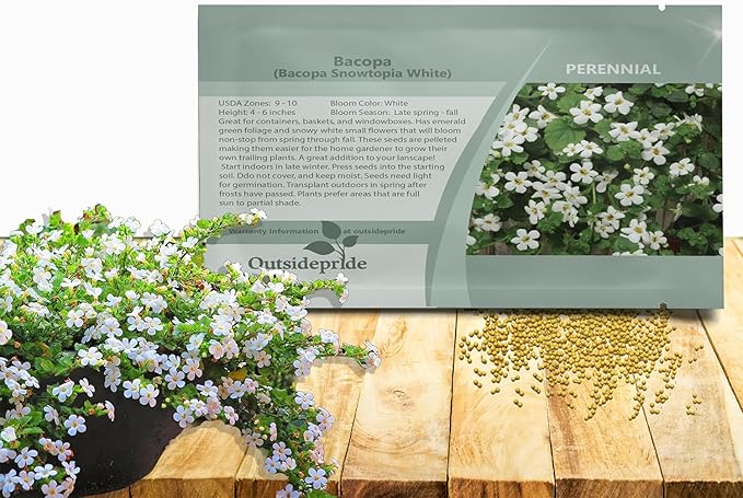 Outsidepride White Snowtopia Bacopa Seeds - 20 Pcs Low Maintenance Perennial Flower Seeds with Cascading, Vibrant Blooms & Trailing Growth Habit, for Containers, Baskets, & Window Boxes