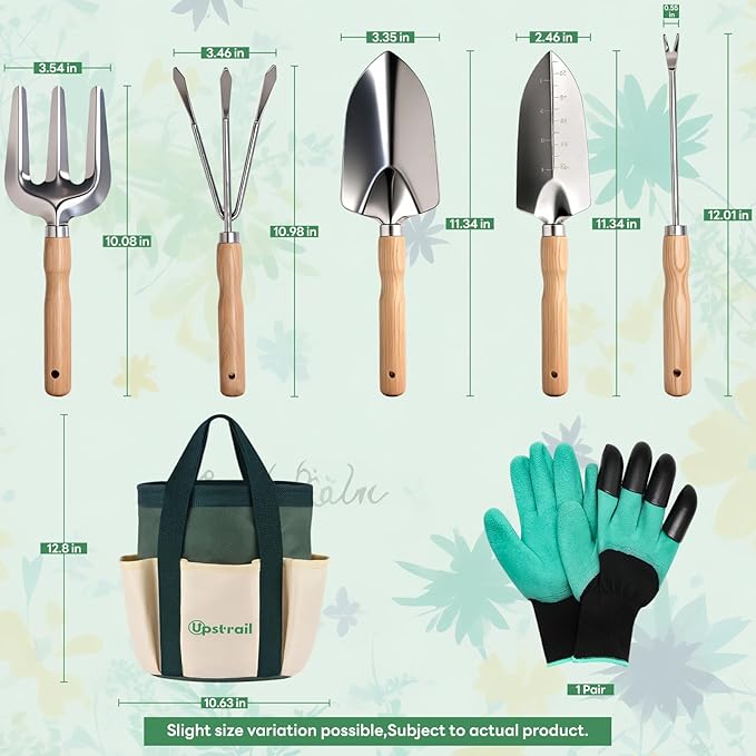 Gardening Hand Tools with Durable Garden Tools Bag and Rust-Proof Stainless Steel Garden Tools Set,7pcs Gardening Gifts for Women and Gardeners