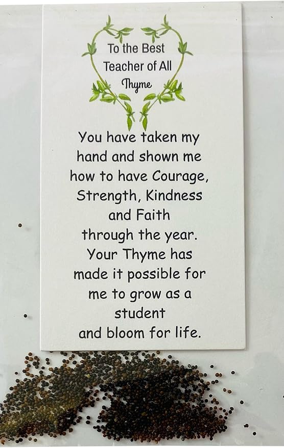 Teacher Card and Plant Seed Set Best of All Time Novelty Pack with Real Thyme Seeds, 3 inch