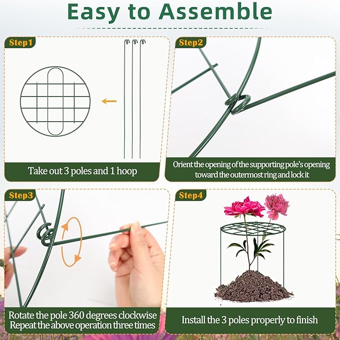 10 Pack Peony Cages and Supports 12 x 16 Inch Grow Through Plant Supports for Outdoor Plants,Plant Brace Flower Support Rings Hoops for Vegetables,Rose,Tomato,Orchids