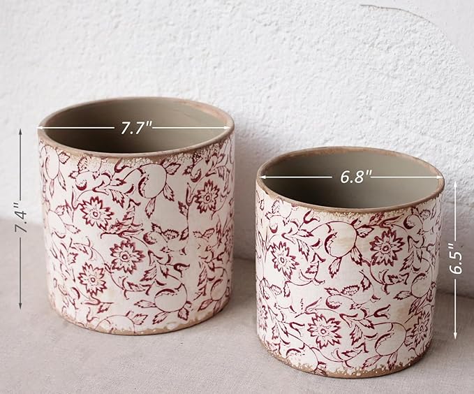 7.7" Planters For Indoor Outdoor Plants, Rustic Pots For Plants, Vintage Plant Pots Indoor, Tuscan Indoor Tree Pot, house decor, gardening gifts for women, Red Flower Pot Outdoor For Garden, Large