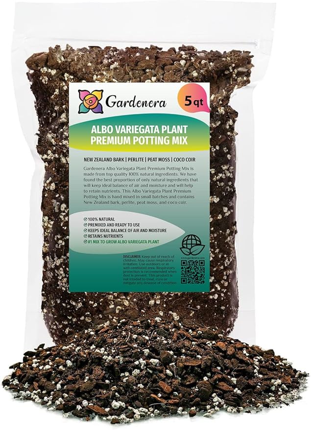 GARDENERA Albo Variegata Soil Mix - Promotes Strong Root Growth and Retains Moisture - 5 Quart