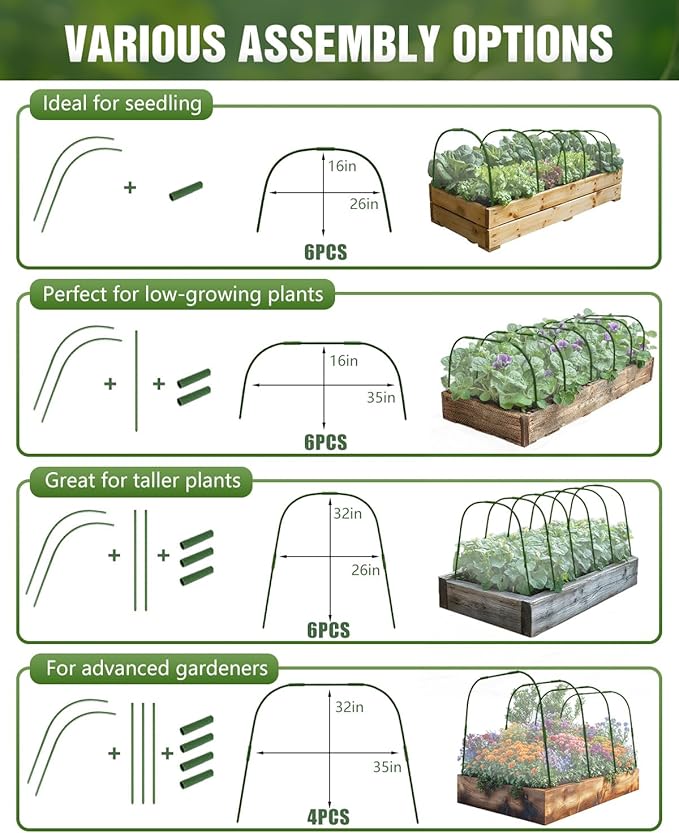 joyhalo Garden Netting for Raised Beds, 6 Sets Garden Hoops with for Raised Beds 10x20 Ft Garden Net, Bird & Cicada Net for Trees, Garden Mesh Netting for Greenhouse, Vegetable, 18 Clips Included