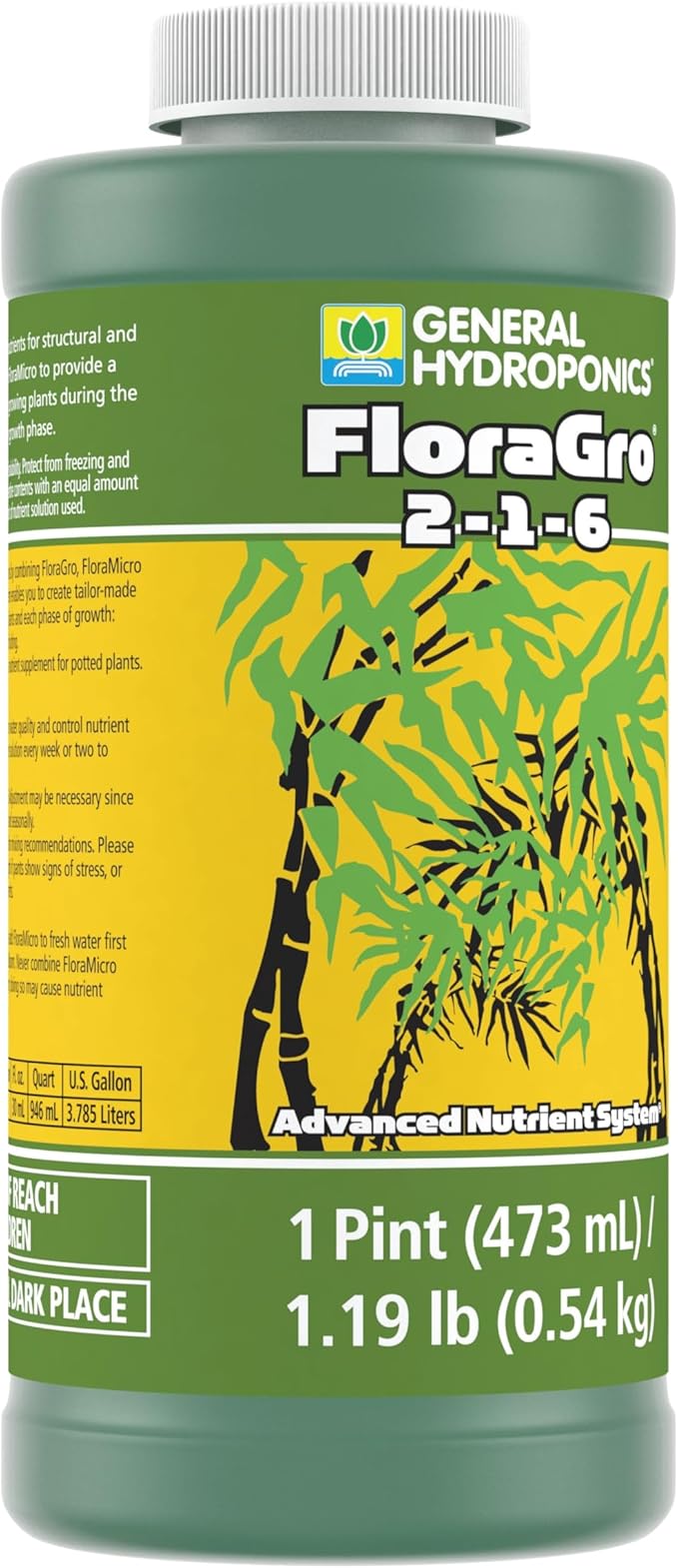 General Hydroponics FloraGro 2-1-6 Plant Food, Part of FloraSeries Advanced Nutrient System for Plants, 16 oz.