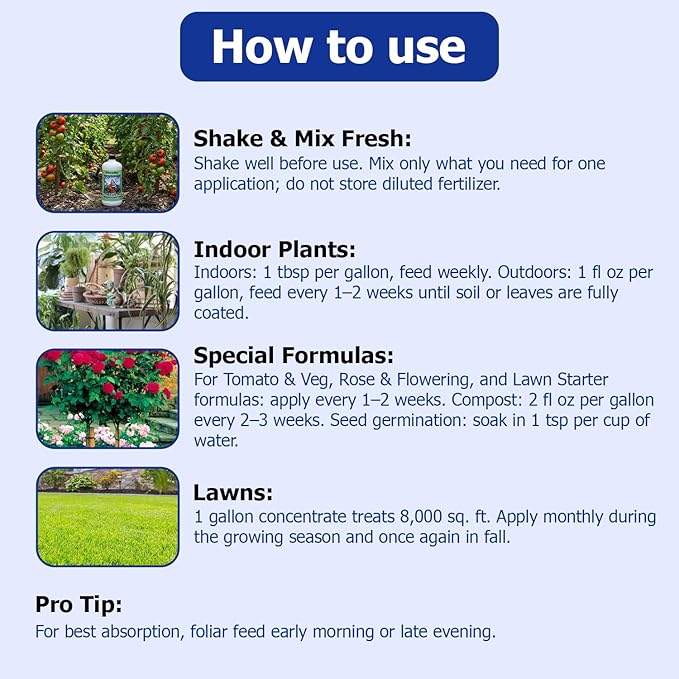 Neptune’s Harvest Seaweed Plant Food (0-0-1) - Multi-Purpose Seaweed Organic Liquid Fertilizer - Indoor & Outdoor Plant Fertilizer for Lawns, Gardens, Vegetables, & Flowers (Quart)