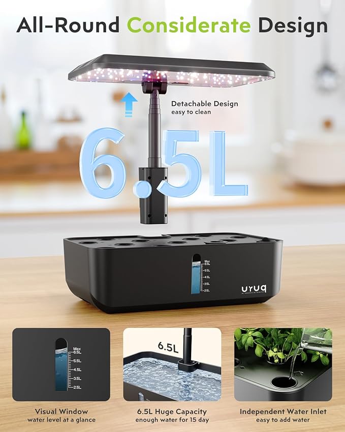 Hydroponics Growing System Garden: 12 Pods Indoor Gardening System with Custom Time Grow Light Height Adjustable Quiet Plants Germination Kit - Gardening Gifts Charcoal