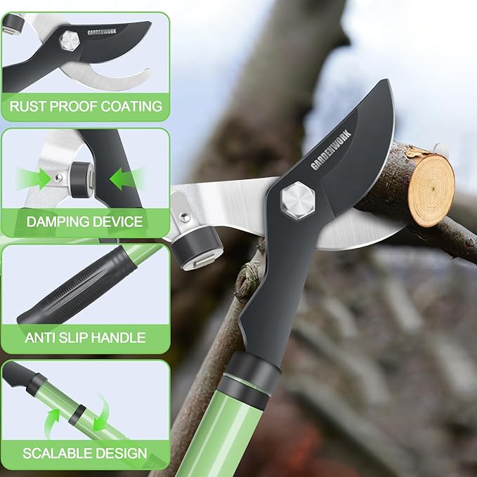 GARDENWORK Loppers for Tree Trimmer,Heavy Duty Branch Cutter,16-24"Extendable Garden Loppers with SK5 High Carbon Steel Blade,Chops Thick Branch Ease with 1.6" Diameter Cut Capacity