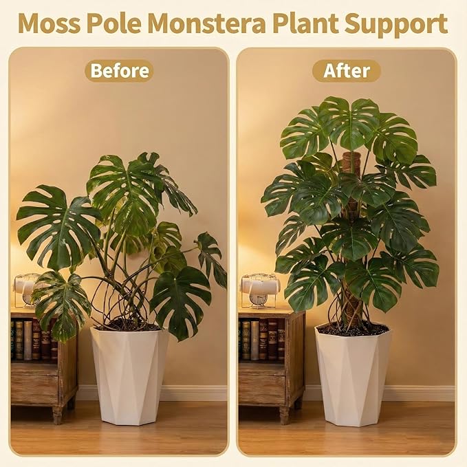 Moss Pole Monstera Plant Support, All Growth Stages – 4 Pack (28” Bendable Poles + 12'' Stackable Coir Poles, Thickened Aluminum Core Stakes, Tall Plant Sticks Support for Climbing Plants)