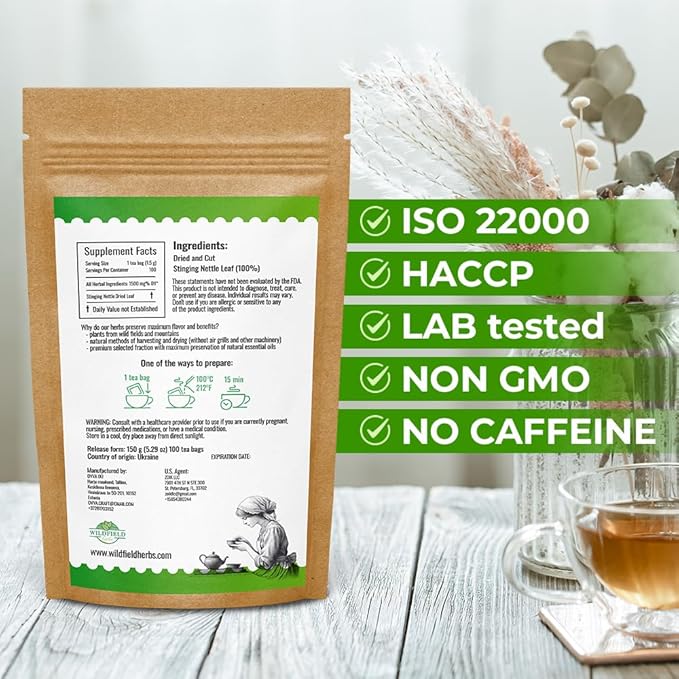 100 Bags Nettle Leaf Tea Ortiga Dried Nettle Herb Planta Bulk (Urtica Dioica) - 100 Count 1.5g Tea Bags Herb Hojas De Ortiga