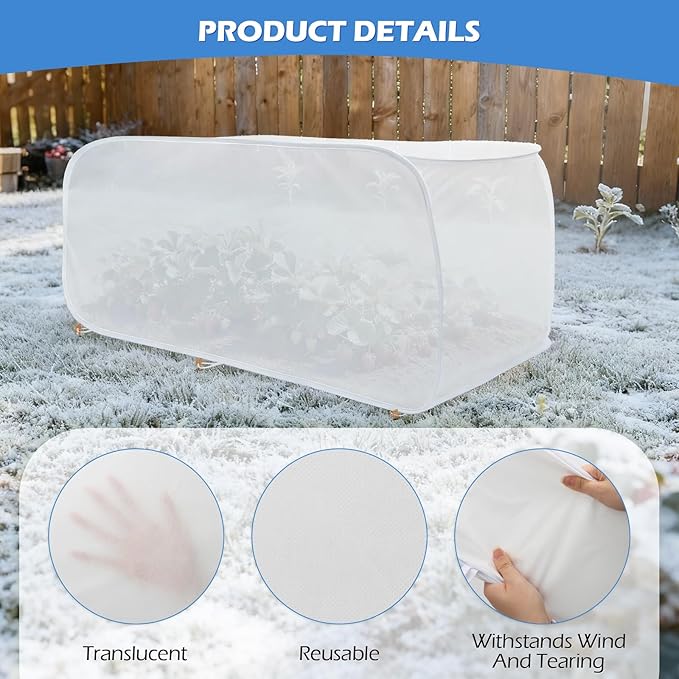 3Pcs Pop-Up Plant Winter Cover, Non-Woven Fabric Shelter with Stakes, Insulated Frost for Garden Beds, Lightweight and Foldable for Shrubs, Vegetables and Small Potted Fruit Trees(3Pcs 39x17x17")