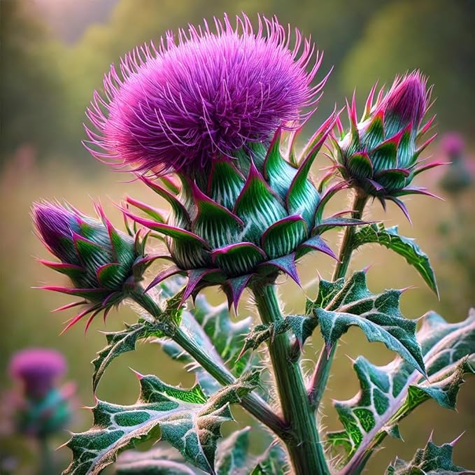Milk Thistle Seeds – Annual/Biennial Herb (Silybum marianum) | Medicinal Plant, Pollinator-Friendly, Striking Spiny Foliage & Purple Blooms