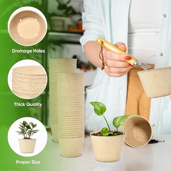 Jolliance 120 Pack 4” Peat Pots for Seeding with 120Pcs Plant Labels, Biodegradable Seed Starter Pots with Drainage Holes, Garden Germination Nursery Pots