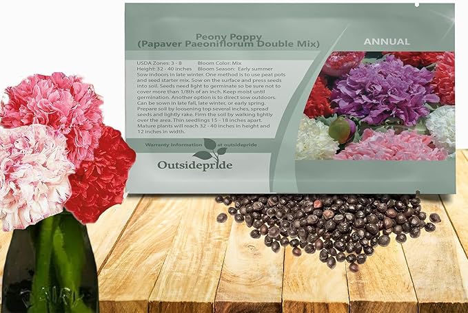 Outsidepride Peony Double Mix Poppy Seeds for Planting - 5,000 Pcs Annual, Drought-Tolerant & Easy to Grow Wildflower Seeds with Vibrant Mix Blooms for Landscaping, & Pollinator Garden